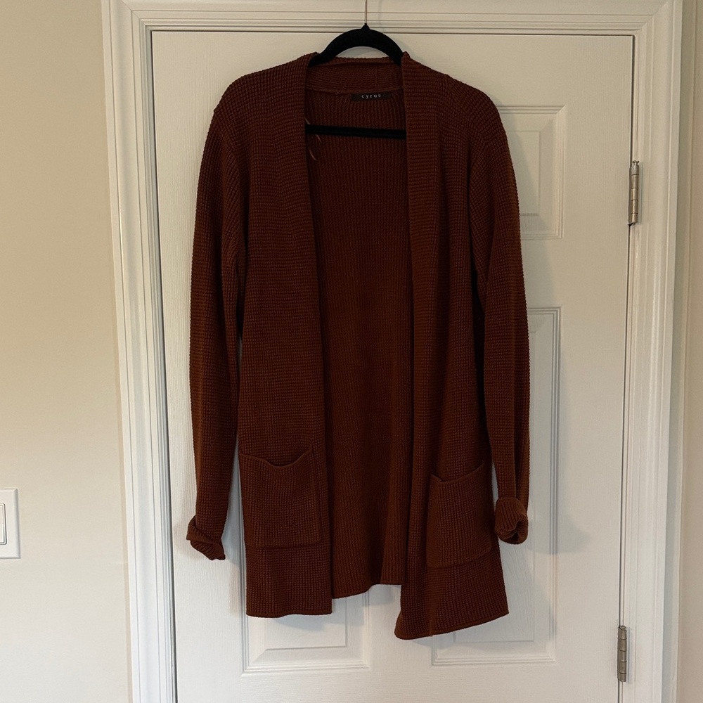 Cozy Open-Front Rust Brown Women’s Cardigan